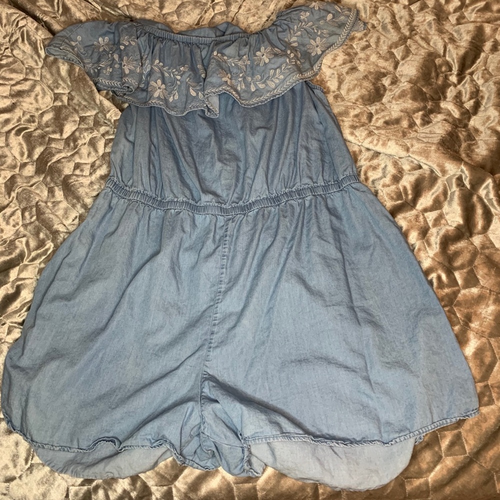 Boutique Off the Shoulder Baby Blue Romper